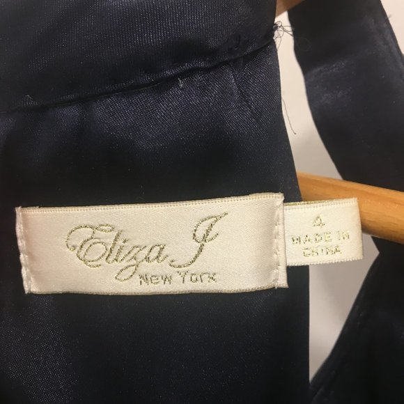 Eliza J Beaded Halter Tiered Chiffon Gown in Navy - Picture 6 of 7